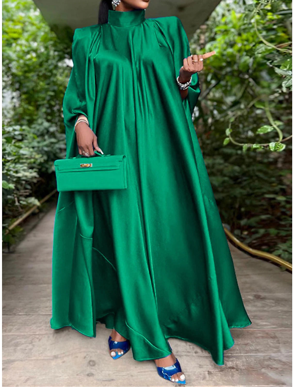 Robe de bal Weitese pour femme, robe de soirée, robe en satin, robe longue, robe longue, noir, jaune, rose, sans manches, couleur unie, froncée, été, printemps, automne, col montant, mode, anniversaire, soirée, fête, mariage, invité